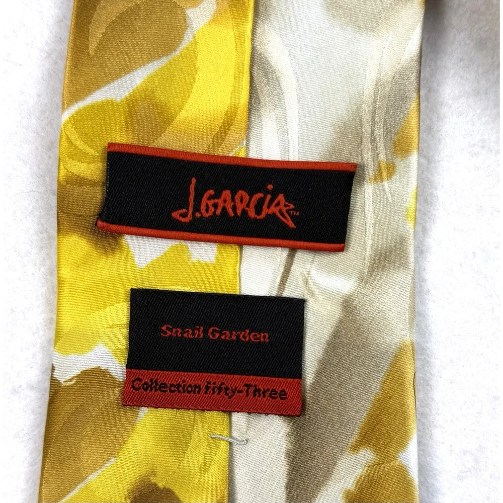 J Garcia silk tie Snail Garden yellow white abstract Designer Dead Head